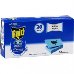 RAID - Recharges plaquettes anti-moustiques Action rapide Bleu - boite de 30 recharges Sonico.fr