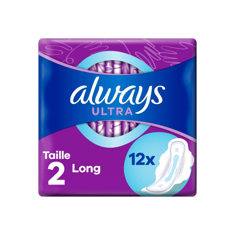 ALWAYS - Ultra Long Taille 2 Serviette Hygiénique Avec Ailettes - paquet de 12 serviettes Sonico.fr