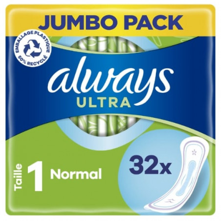 ALWAYS - Ultra Serviettes hygiéniques Normal Taille 1 - 32 serviettes Sonico.fr