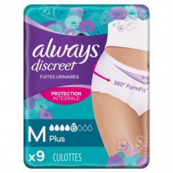 ALWAYS - Discreet Culottes Blanches Plus Taille M Fuites Urinaires - paquet de 9 Culottes Sonico.fr