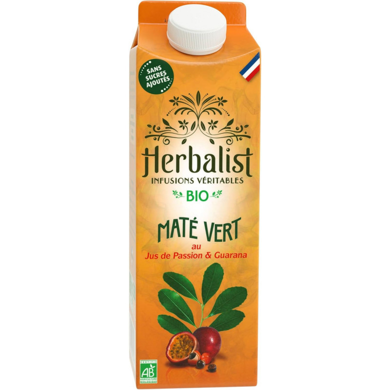 HERBALIST - Maté Vert infusé Passion Guarana sans sucres ajoutés Boisson Bio - brique de 1 l Sonico.fr