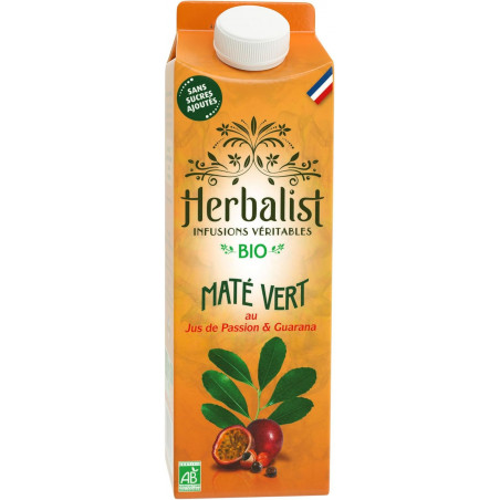 HERBALIST - Maté Vert infusé Passion Guarana sans sucres ajoutés Boisson Bio - brique de 1 l Sonico.fr