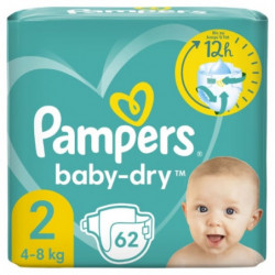 PAMPERS - Baby-Dry Taille 2 4kg-8kg Couches Bébé - paquet de 62 couches Sonico.fr