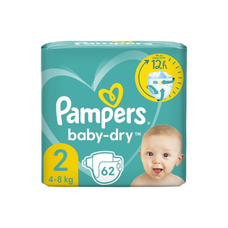 PAMPERS - Baby-Dry Taille 2 4kg-8kg Couches Bébé - paquet de 62 couches Sonico.fr