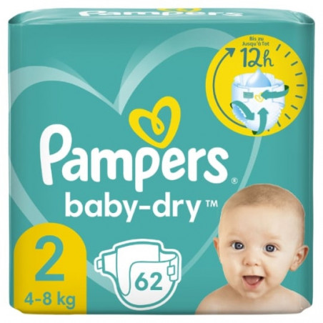 PAMPERS - Baby-Dry Taille 2 4kg-8kg Couches Bébé - paquet de 62 couches Sonico.fr