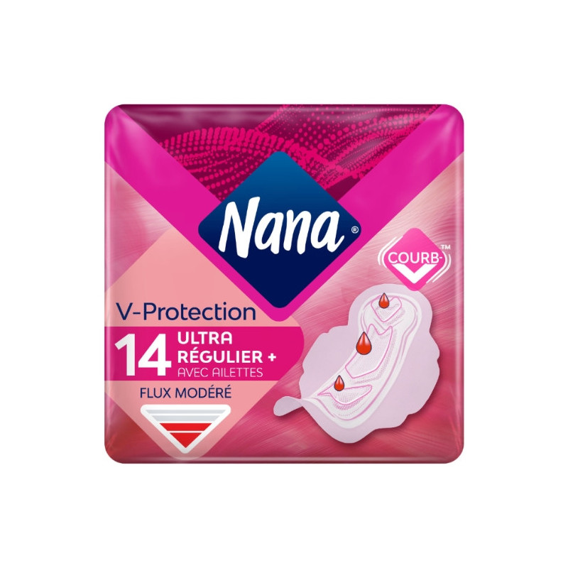 NANA - Ultra Normal Plus V-protection Serviettes hygiéniques avec ailettes - paquet de 14 Serviettes Sonico.fr