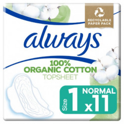ALWAYS - Cotton protection Serviettes hygiénique au coton bio taille 1 Normal - paquet de 11 serviettes Sonico.fr