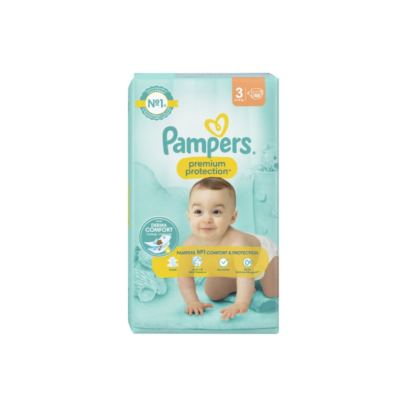 PAMPERS - Premium Protection Taille 3 6kg-10kg Couches Bébé - paquet de 46 couches Sonico.fr