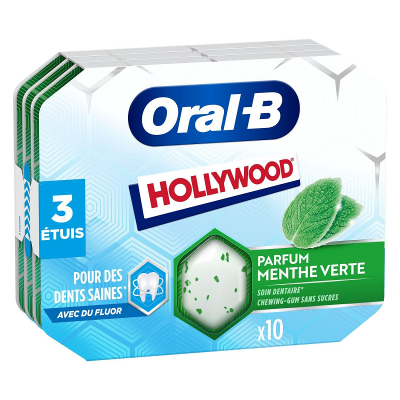HOLLYWOOD - Oral-B Chewing-gum à la Menthe verte - paquet de 3 étuis de 17 g Sonico.fr