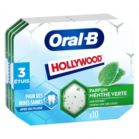 HOLLYWOOD - Oral-B Chewing-gum à la Menthe verte - paquet de 3 étuis de 17 g Sonico.fr