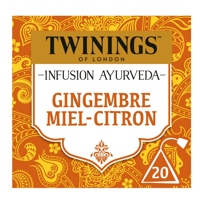 TWININGS - Infusion Ayurveda Gingembre Miel Citron - boite de 20 sachets Sonico.fr