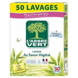 L'ARBRE VERT - Lessive Poudre Hypoallergénique Au Savon Végétal 50 Lavages - boîte de 2,5 kg  Sonico.fr