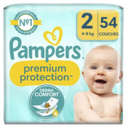 PAMPERS - Premium Protection Taille 2 (4Kg-8Kg) Couches Bébé - paquet de 54 couches Sonico.fr