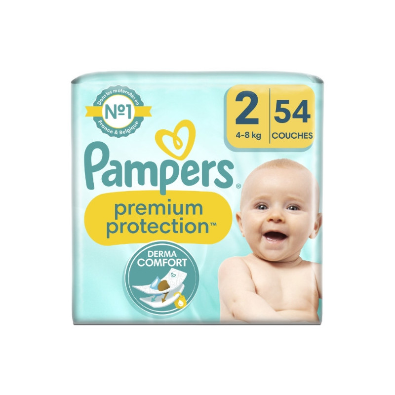 PAMPERS - Premium Protection Taille 2 (4Kg-8Kg) Couches Bébé - paquet de 54 couches Sonico.fr