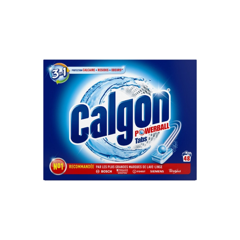 CALGON - Powerball tabs Pastilles 3en1 anticalcaire résidus et odeurs - paquet de 48 pastilles Sonico.fr