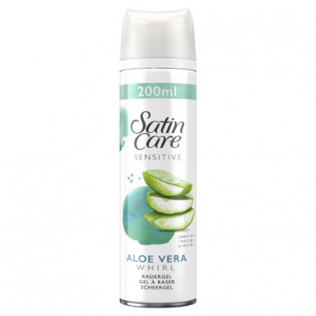 GILLETTE - Satin Care Aloe Vera Whirl Sensitive Gel à Raser - bombe de 200 ml  Sonico.fr