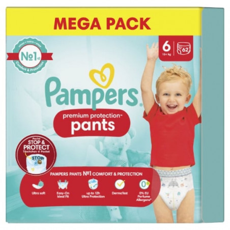 PAMPERS - Pants Premium Protection Couches-Culottes taille 6 (13kg+) - paquet de 62 couches Sonico.fr