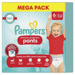 PAMPERS - Pants Premium Protection Couches-Culottes taille 6 (13kg+) - paquet de 62 couches Sonico.fr
