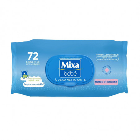 MIXA Bébé - Lingettes à l'Eau Nettoyante - paquet de 72 lingettes Sonico.fr