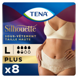 TENA - Silhouette Crème Plus Taille Haute Taille L Fuites Urinaires - paquet de 8 Culottes Sonico.fr
