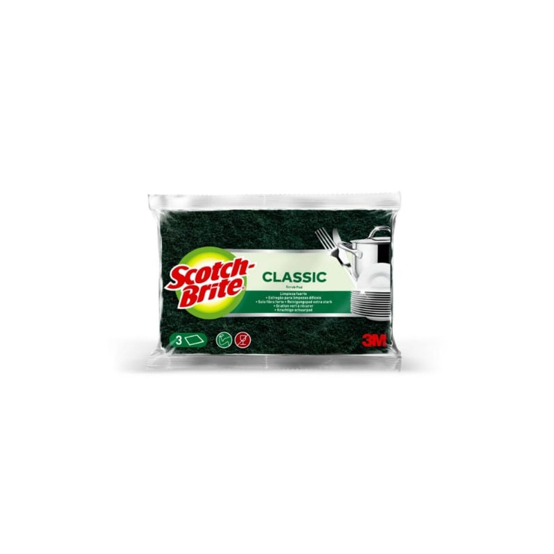 SCOTCH BRITE - Classic 3M Eponges Gratton vert - paquet de 3 grattons Sonico.fr