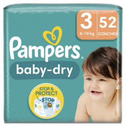 PAMPERS - Baby-Dry Taille 3 6kg-10kg Couches Bébé - paquet de 52 couches Sonico.fr