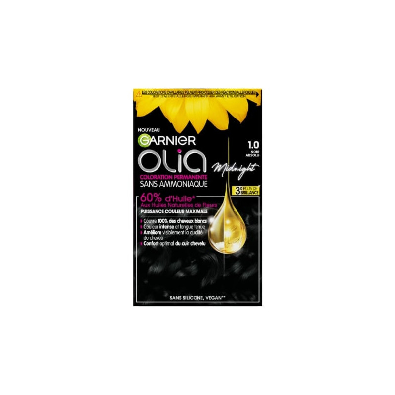 OLIA - Noir Absolu (1.0) Coloration Cheveux Permanente Sans Ammoniaque Sonico.fr
