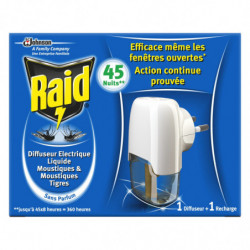 RAID - Diffuseur Électrique Liquide anti-moustiques Sans Parfum - 1 diffuseur + 1 recharge 45 nuits Sonico.fr
