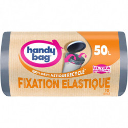 HANDY BAG - Ultra-Résistants - Sacs poubelle 50 L à Fixation Élastique - rouleau de 10 sacs Sonico.fr