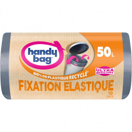 HANDY BAG - Ultra-Résistants - Sacs poubelle 50 L à Fixation Élastique - rouleau de 10 sacs Sonico.fr