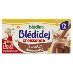 BLEDINA - Blédidej Chocolat Gourmand céréales bébé dès 12 mois - boîte de 4 briques de 250 ml Sonico.fr