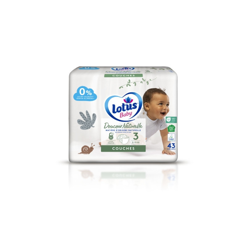 LOTUS BABY - Couches bébé taille 3 ( 5 - 9kg ) douceur naturelle - paquet de 43 couches Sonico.fr