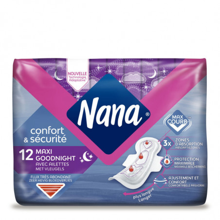 NANA - Maxi Goodnight - 12 serviettes hygiéniques Sonico.fr