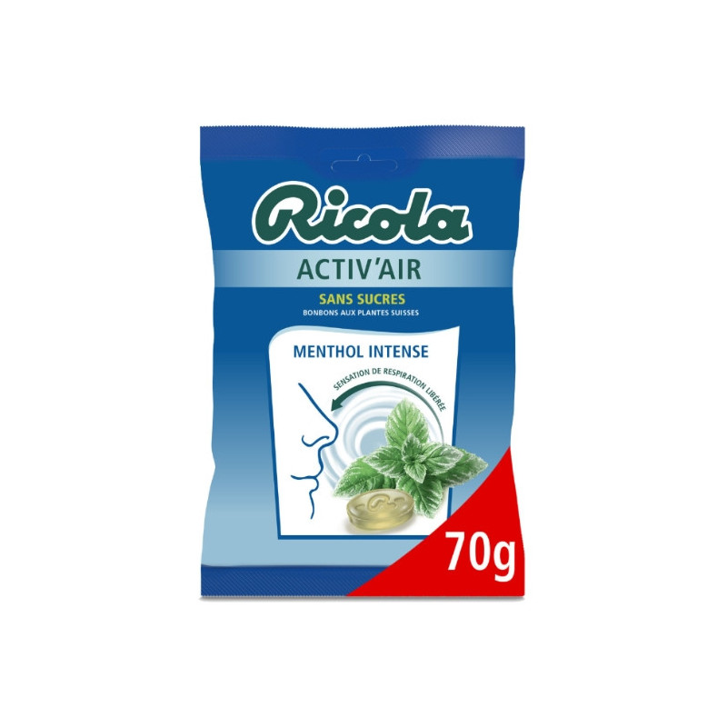 RICOLA - Activ'Air Menthol Intense Bonbons Sans Sucres - paquet de 70 g Sonico.fr