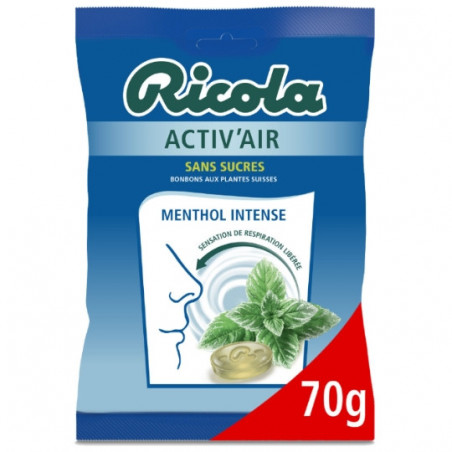 RICOLA - Activ'Air Menthol Intense Bonbons Sans Sucres - paquet de 70 g Sonico.fr
