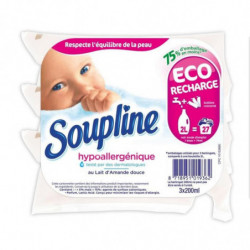 SOUPLINE - Adoucissant Au Lait D'Amande Douce 27 lavages - pack de 3 berlingots de 200 mL Sonico.fr