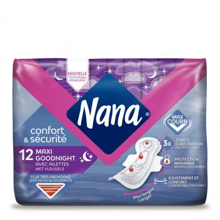 NANA - Maxi Goodnight - 12 serviettes hygiéniques Sonico.fr
