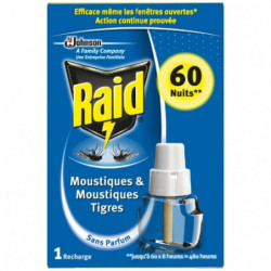 RAID - Recharge Diffuseur électrique liquide anti-moustiques 60 Nuits Sans Parfum Sonico.fr