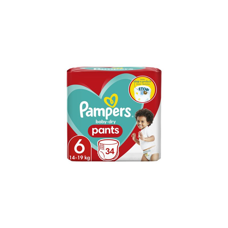 PAMPERS - Couches Baby-Dry Pants Taille 6 - paquet de 34 couches Sonico.fr