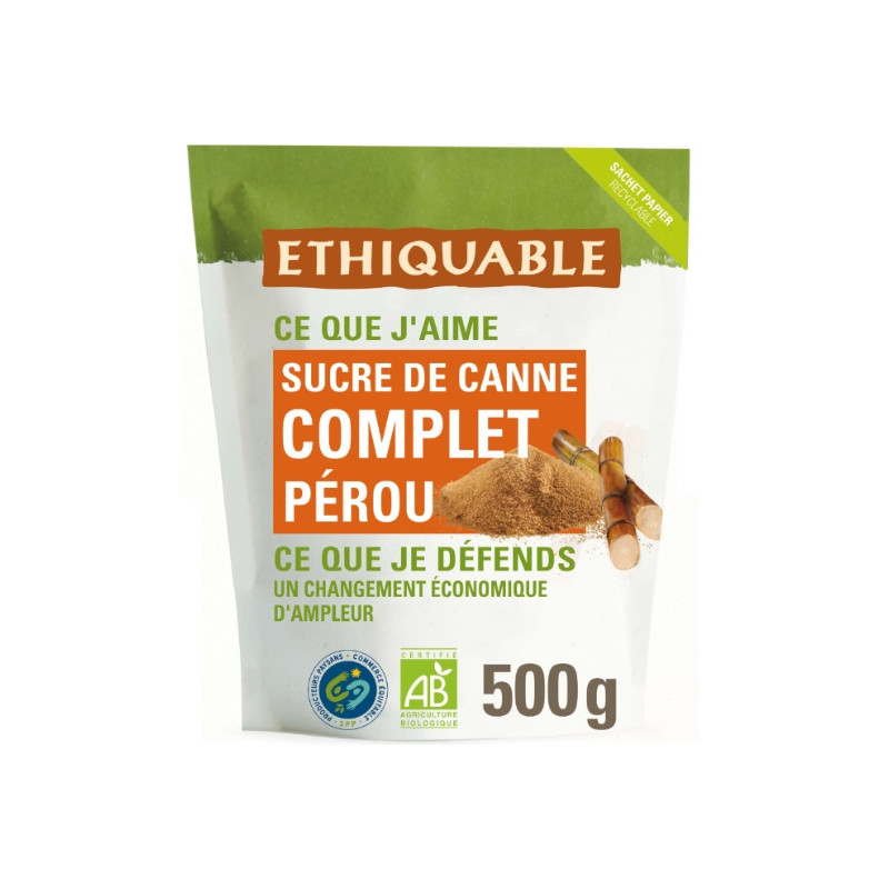 ETHIQUABLE - Sucre Complet En Poudre Du Pérou - sachet de 500 g Sonico.fr