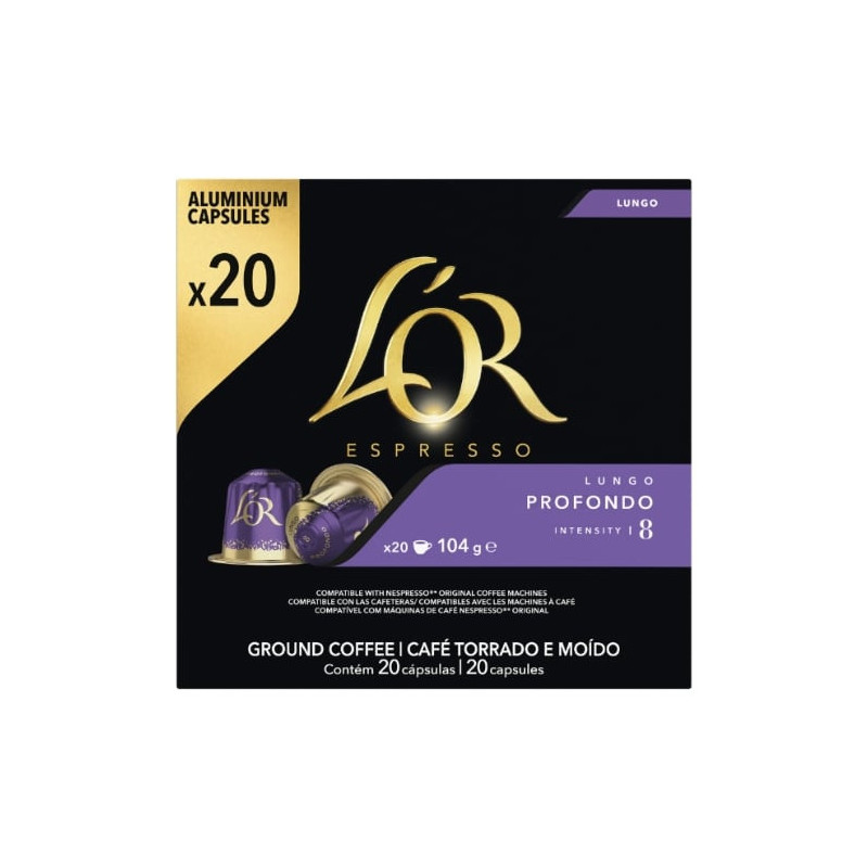 L'OR - Espresso Profondo Lungo Intensité 8 - 20 Capsules de café en aluminium Compatible Nespresso Sonico.fr