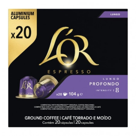 L'OR - Espresso Profondo Lungo Intensité 8 - 20 Capsules de café en aluminium Compatible Nespresso Sonico.fr