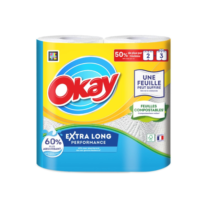 OKAY - Extra Long Essuie-tout compact - paquet de 2 rouleaux Sonico.fr