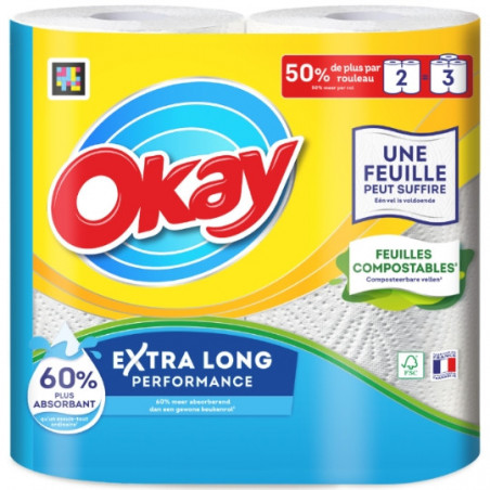 OKAY - Extra Long Essuie-tout compact - paquet de 2 rouleaux Sonico.fr