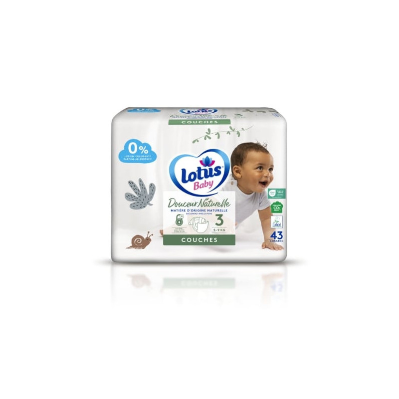 LOTUS BABY - Couches bébé taille 3 ( 5 - 9kg ) douceur naturelle - paquet de 43 couches Sonico.fr