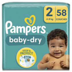 PAMPERS - Baby-Dry Couches taille 2 (4Kg-8Kg) - paquet de 58 couches Sonico.fr