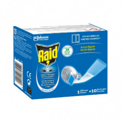 RAID - Diffuseur + Recharges Plaquettes Action Rapide Anti-Moustique - diffuseur + 10 recharges Sonico.fr