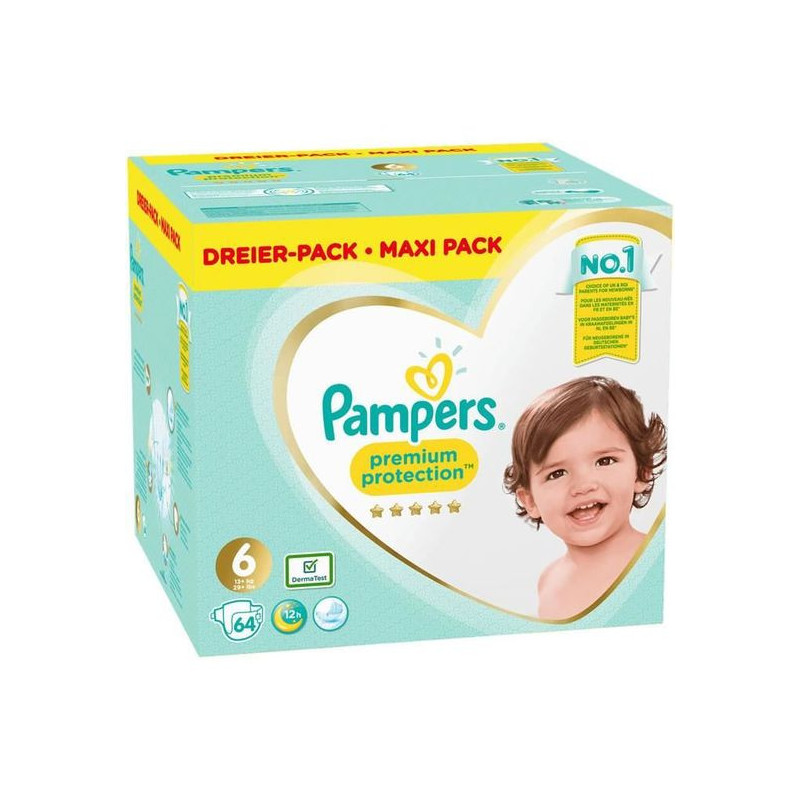 PAMPERS : Premium Protection - Couches Pampers taille 6 (13kg+) - 64 couches Sonico.fr