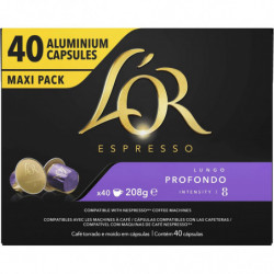 L'OR - Espresso Profondo Lungo Intensité 8 - 40 Capsules de café en aluminium Compatible Nespresso Sonico.fr