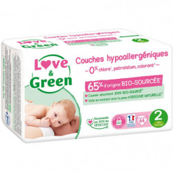 LOVE & GREEN - Couches écologiques taille 2 (3-6 kg) - paquet de 44 couches Sonico.fr